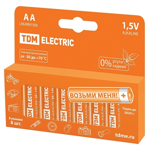 Батарейка TDM AA LR6 Alkaline 1,5V (упаковка 8 шт)