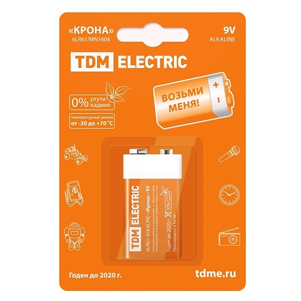 Батарейка Крона TDM 6LR61 9V (упаковка 1шт)