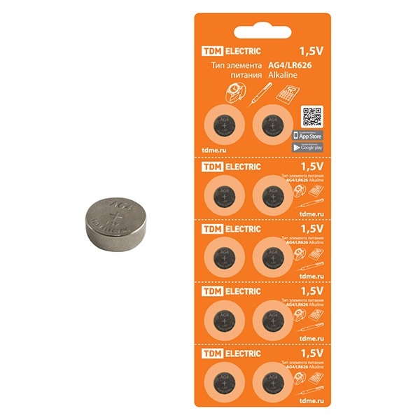 Батарейка TDM AG4/LR626 Alkaline 1,5V (упаковка 10шт)