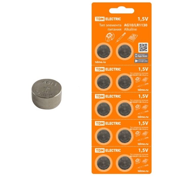 Батарейка TDM AG13/LR44 Alkaline 1,5V (упаковка 10шт)