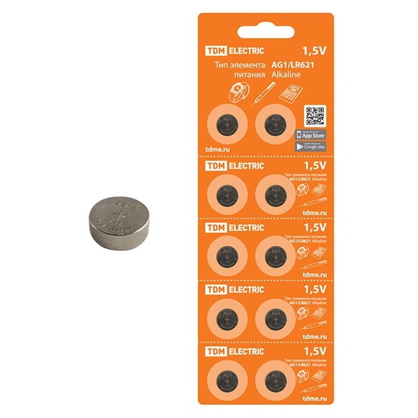 Батарейка TDM AG1/LR621 Alkaline 1,5V (упаковка 10шт)