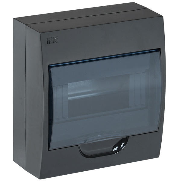 Щит навесной пластиковый ИЭК ЩРН-П-8 8 модулей черный с прозрачной дверкой IP41 (электрический шкаф)
