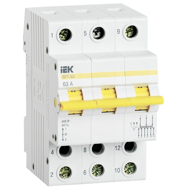 Рубильник реверсивный модульный ИЭК ВРТ-63 3P 63А трехпозиционный трехфазный (выключатель нагрузки)