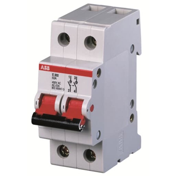Рубильник модульный ABB 2П 80А рычаг красный E202r (выключатель нагрузки)
