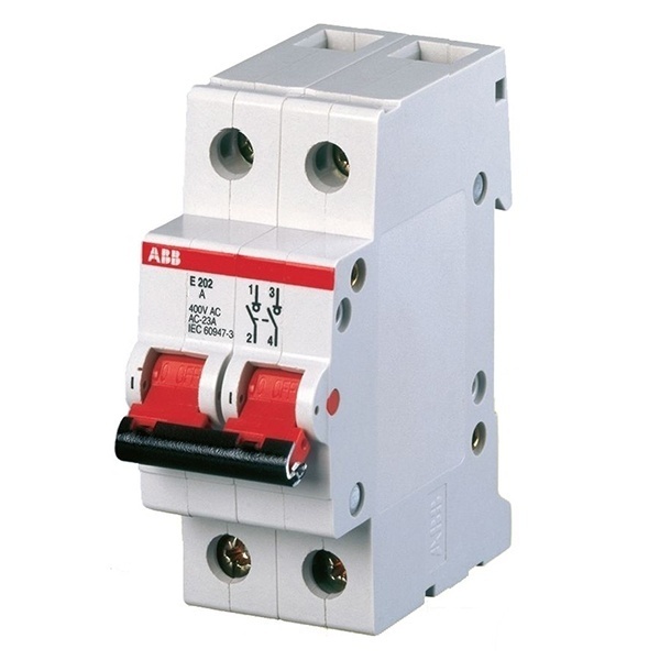 Рубильник модульный ABB 2П 100А рычаг красный E202r (выключатель нагрузки)