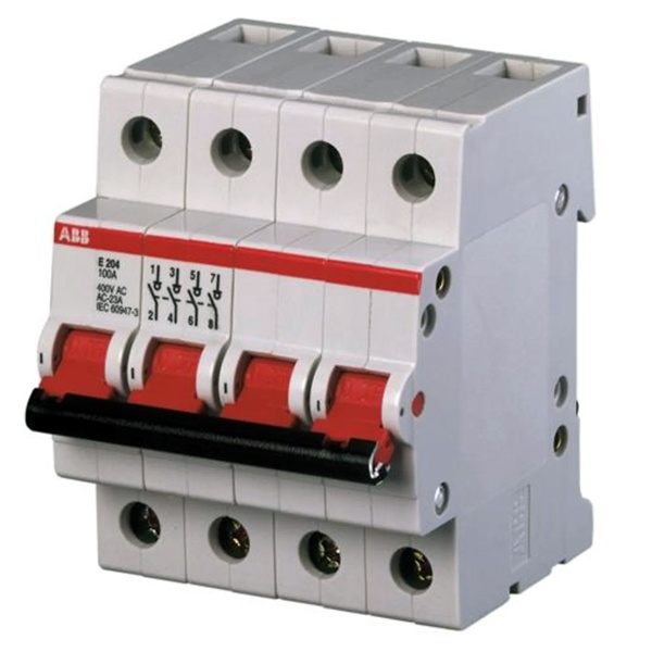 Рубильник модульный ABB 4П 100А рычаг красный E204r (выключатель нагрузки)