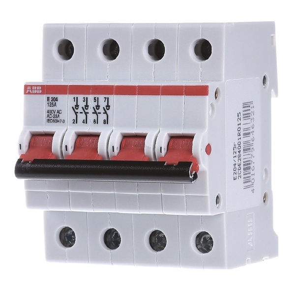 Рубильник модульный ABB 4П 125А рычаг красный E204r (выключатель нагрузки)