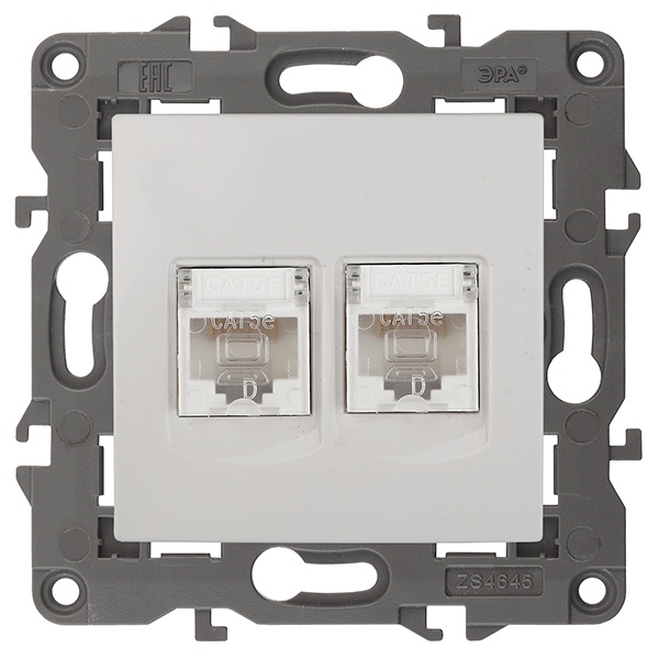Розетка ЭРА 2хRJ45 кат.5е IP20 Elegance белый 14-3108-01