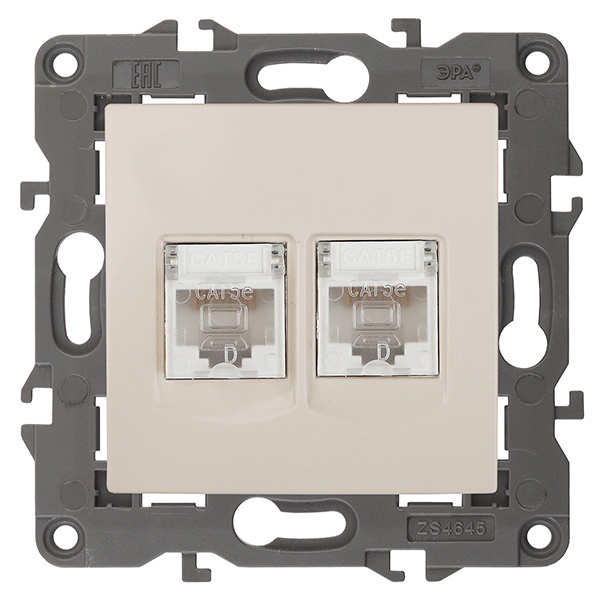 Розетка ЭРА 2хRJ45 кат.5е IP20 Elegance слоновая кость 14-3108-02 (бежевый)