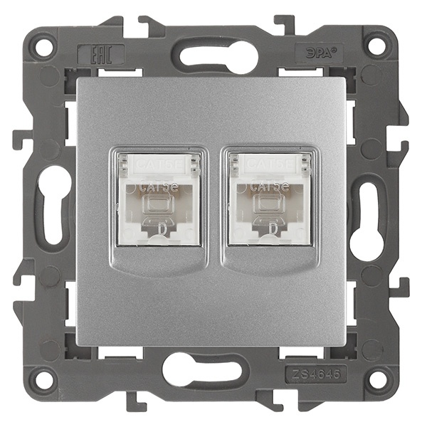 Розетка ЭРА 2хRJ45 кат.5е IP20 Elegance алюминий 14-3108-03
