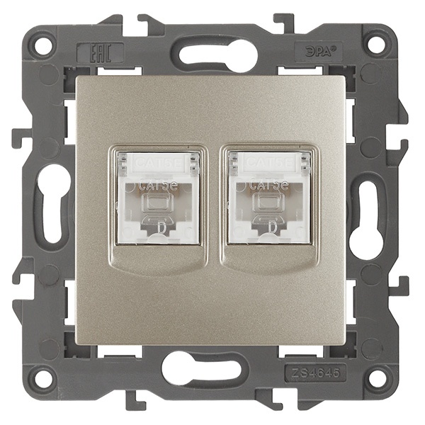 Розетка ЭРА 2хRJ45 кат.5е IP20 Elegance шампань 14-3108-04