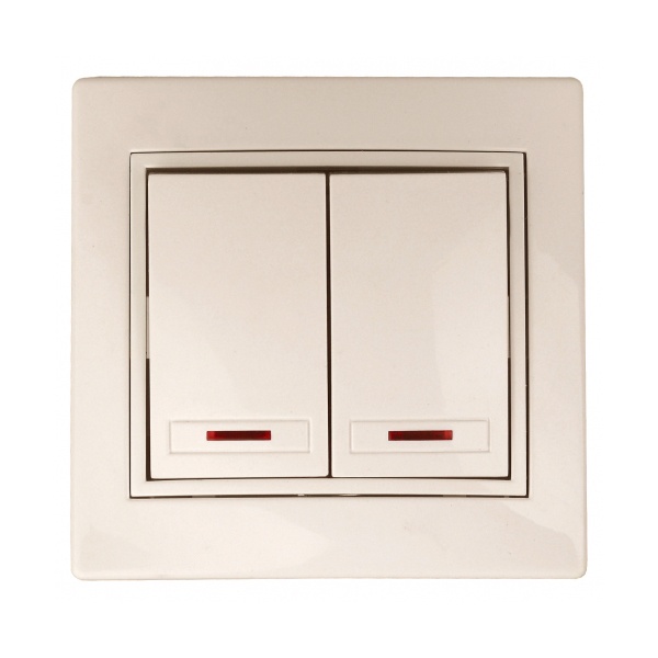 Выключатель двухклавишный с подсветкой Intro 10А 250В IP20 Plano, слоновая кость 1-105-02 (бежевый)