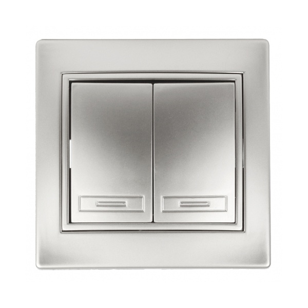 Выключатель двухклавишный Intro 10А 250В IP20 Plano, алюминий 1-104-03