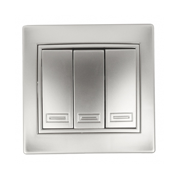 Выключатель трехклавишный Intro 10А 250В IP20 Plano, алюминий 1-106-03