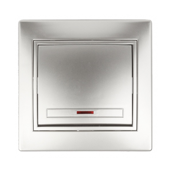 Выключатель с подсветкой Intro 10А 250В IP20 Plano, алюминий 1-102-03