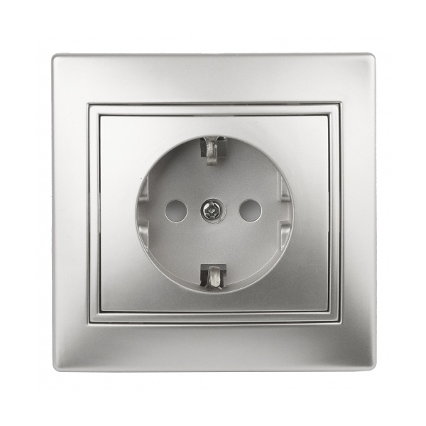 Розетка Intro 2P+E Schuko 16А 250В IP20 Plano, алюминий 1-202-03