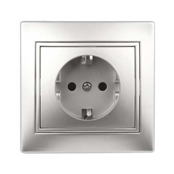 Розетка Intro 2P+E Schuko со шторками 16А 250В IP20 Plano, алюминий 1-206-03