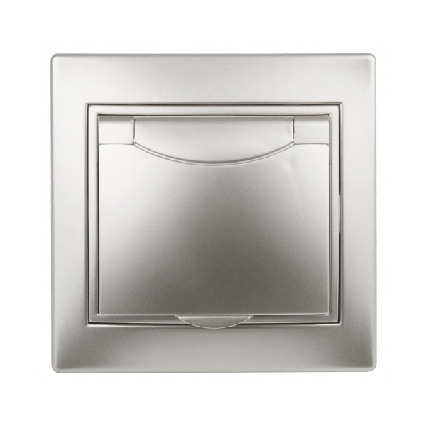 Розетка Intro 2P+E Schuko с крышкой 16А 250В IP20 Plano, алюминий 1-203-03