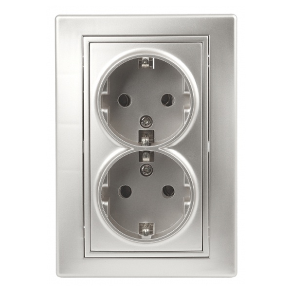 Розетка Intro 2х2P+E Schuko 16А 250В IP20 Plano, алюминий 1-205-03