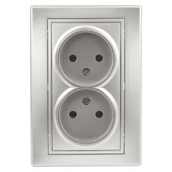 Розетка Intro 2х2P 16А 250В IP20 Plano, алюминий 1-204-03