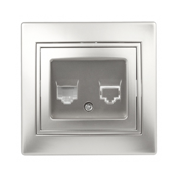 Розетка информационная Intro RJ45 IP20 Plano, алюминий 1-303-03