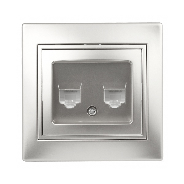 Розетка информационная Intro 2хRJ45 IP20 Plano, алюминий 1-304-03