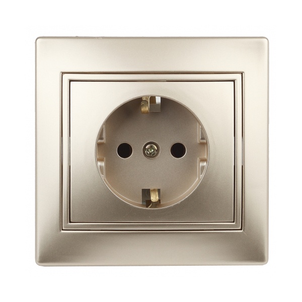 Розетка Intro 2P+E Schuko со шторками 16А 250В IP20 Plano, шампань 1-206-04