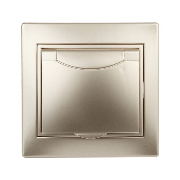 Розетка Intro 2P+E Schuko с крышкой 16А 250В IP20 Plano, шампань 1-203-04