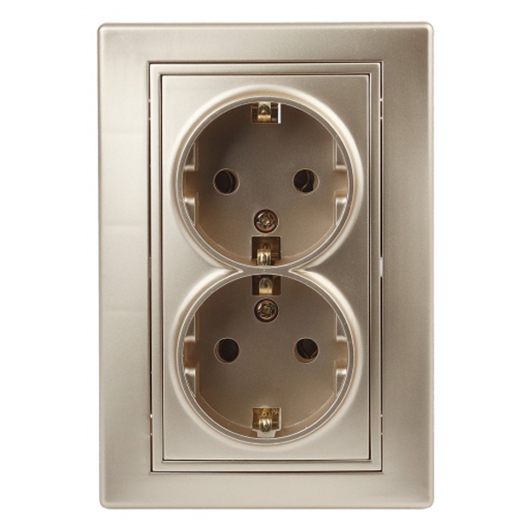 Розетка Intro 2х2P+E Schuko 16А 250В IP20 Plano, шампань 1-205-04