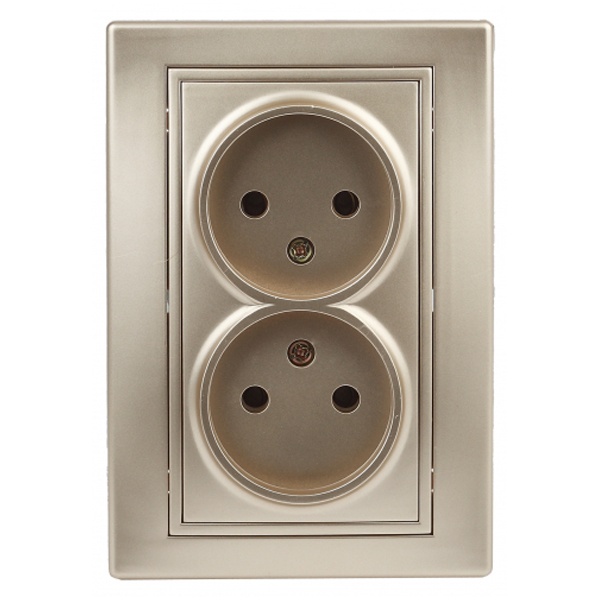 Розетка Intro 2х2P 16А 250В IP20 Plano, шампань 1-204-04