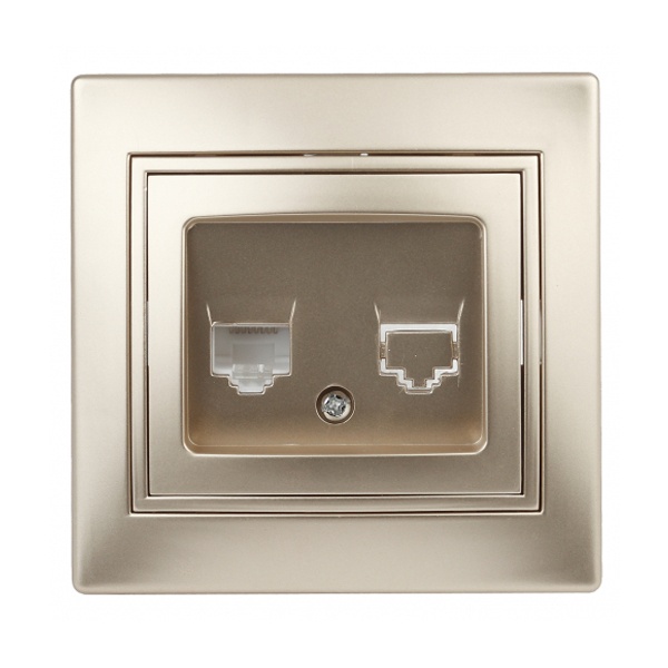 Розетка телефонная Intro RJ11 IP20 Plano, шампань 1-302-04