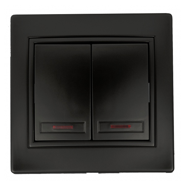 Выключатель двухклавишный с подсветкой Intro 10А 250В IP20 Plano, антрацит 1-105-05