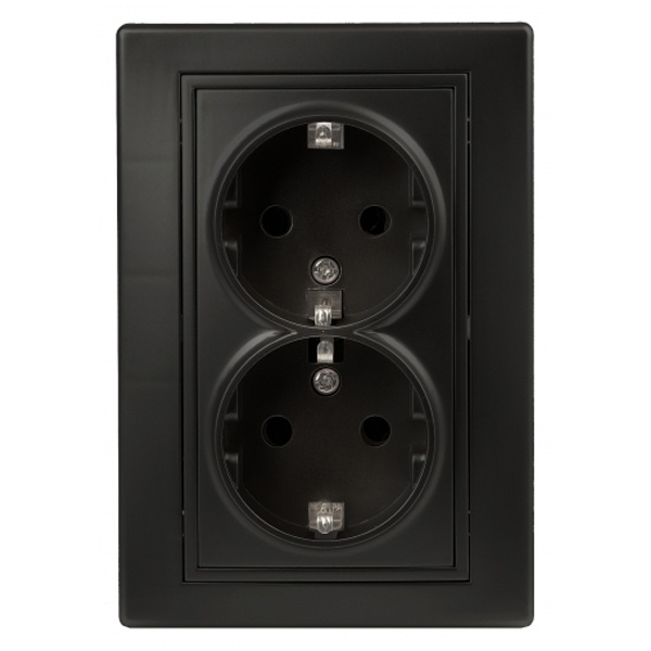 Розетка Intro 2х2P+E Schuko 16А 250В IP20 Plano, антрацит 1-205-05