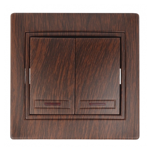 Выключатель двухклавишный с подсветкой Intro 10А 250В IP20 Plano, венге 1-105-10