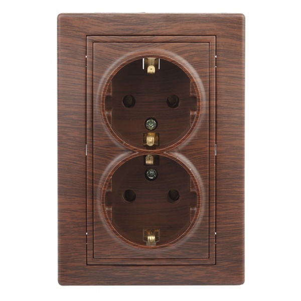 Розетка Intro 2х2P+E Schuko 16А 250В IP20 Plano, венге 1-205-10