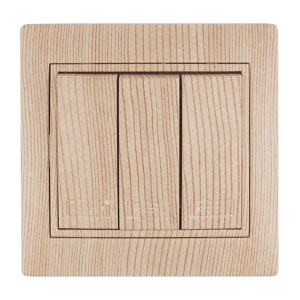 Выключатель трехклавишный Intro 10А 250В IP20 Plano, сосна 1-106-11