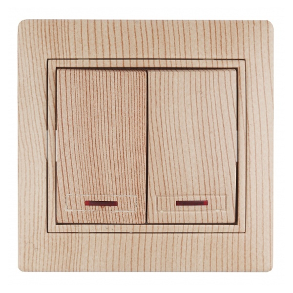 Выключатель двухклавишный с подсветкой Intro 10А 250В IP20 Plano, сосна 1-105-11