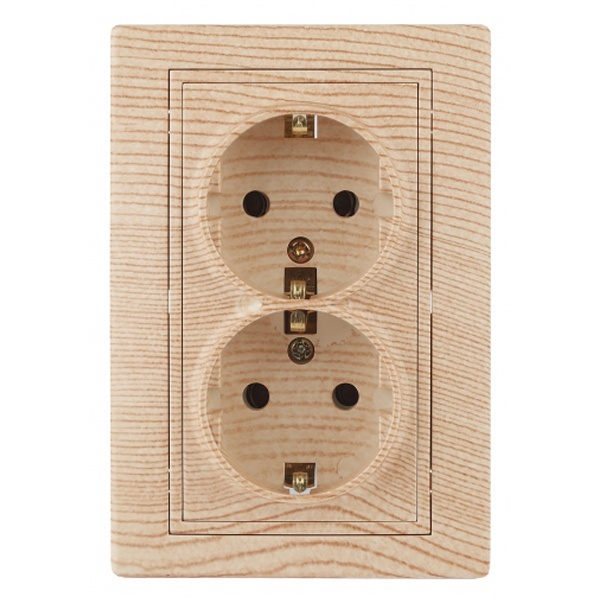 Розетка Intro 2х2P+E Schuko 16А 250В IP20 Plano, сосна 1-205-11