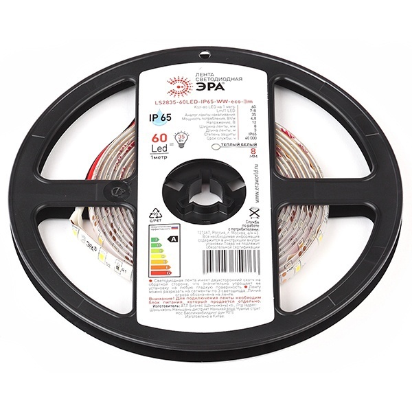 Светодиодная лента ЭРА LS2835-4,8-60-12-2700K-IP65-2year-5m теплый белый 5056306059490