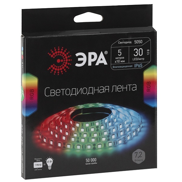 Светодиодная лента ЭРА LS5050-7,2-30-12-RGB-IP65-2year-5m 5056306064913