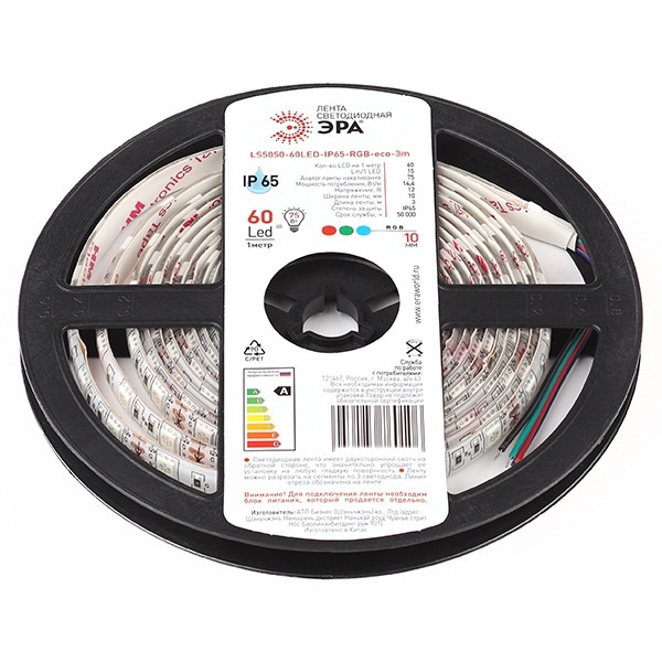 Светодиодная лента ЭРА LS5050-14,4-60-12-RGB-IP65-2year-5m 5056306064951