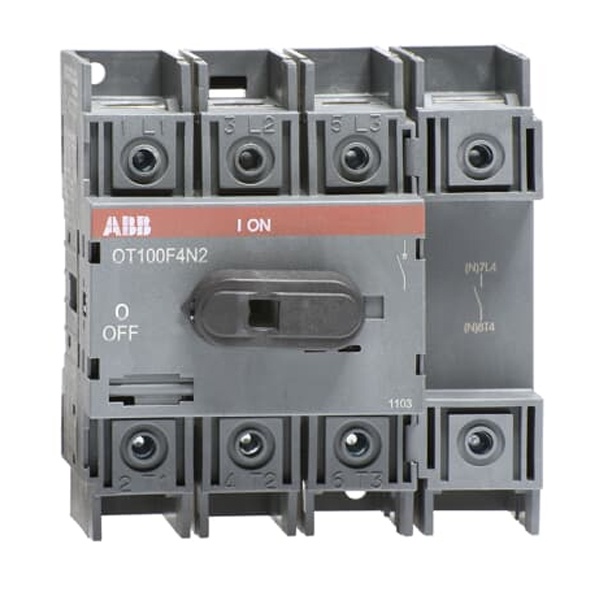 Рубильник OT100F4N2 до 100А 4х полюсный для установки на DIN-рейку или плату (с резервной ручкой) (выключатель нагрузки)
