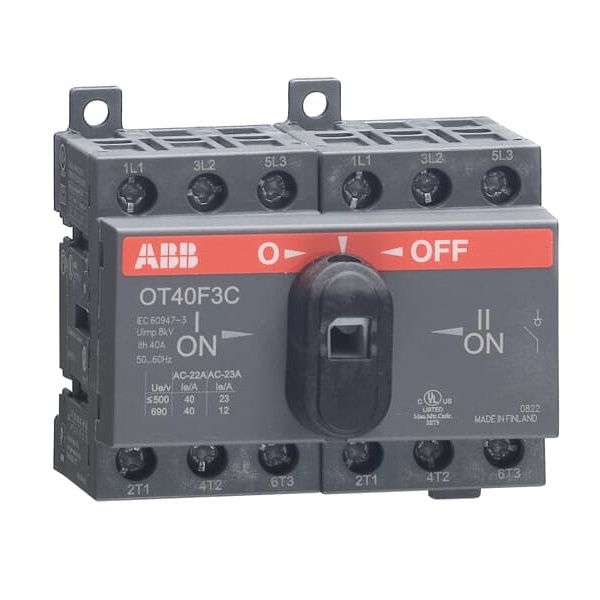 Реверсивный рубильник OT16F4C до 16A 4х полюсный для установки на DIN-рейку или плату (c ручкой) (выключатель нагрузки)