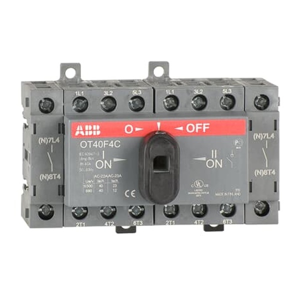 Реверсивный рубильник OT40F4C до 40A 4х полюсный для установки на DIN-рейку или плату (c ручкой) (выключатель нагрузки)