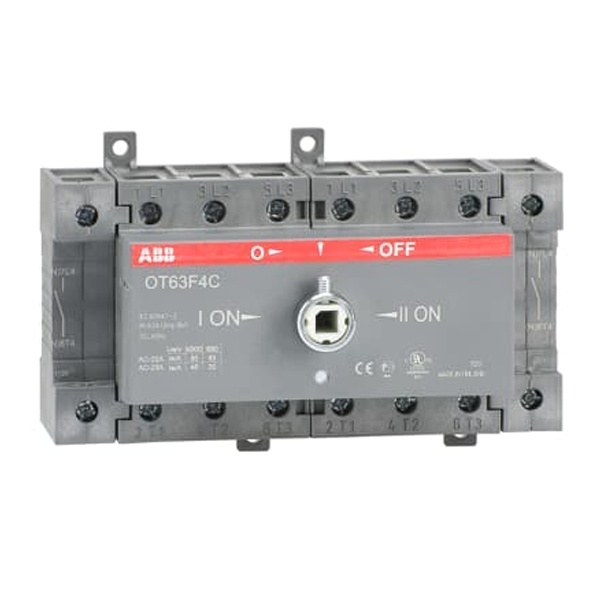 Реверсивный рубильник OT63F4C до 63A 4х полюсный для установки на DIN-рейку или плату (без ручки) (выключатель нагрузки)
