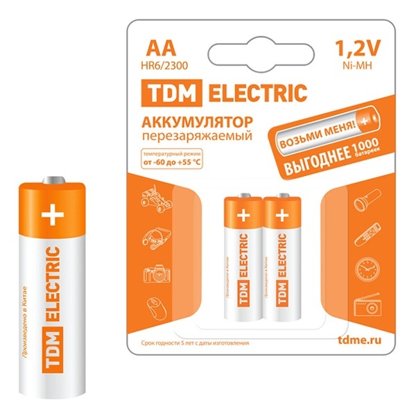Аккумулятор TDM AA HR6 1.2V 2300mAh Ni-MH (упаковка 2шт)