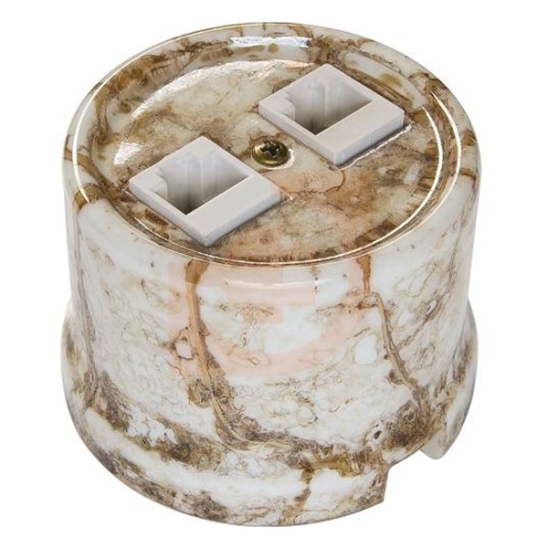 Накладная розетка компьютерная 2-ая Bironi Лизетта RJ45 керамика мрамор