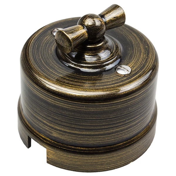 Накладной выключатель 2-клавишный Bironi Лизетта пластик бронза