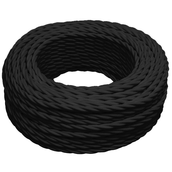 Кабель двойной витой Bironi коаксиальный в декоративной оплетке 75 Ом черный матовый [бухта 20м]