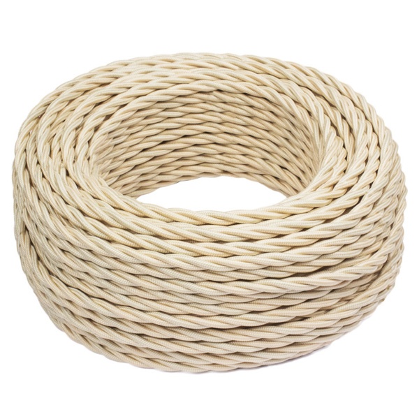 Кабель двойной витой коаксиальный в декоративной оплетке 75 Ом песочное золото матовый [бухта 20м]